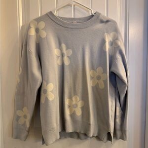 Floral Patterned Sweater - Light Blue and Cream